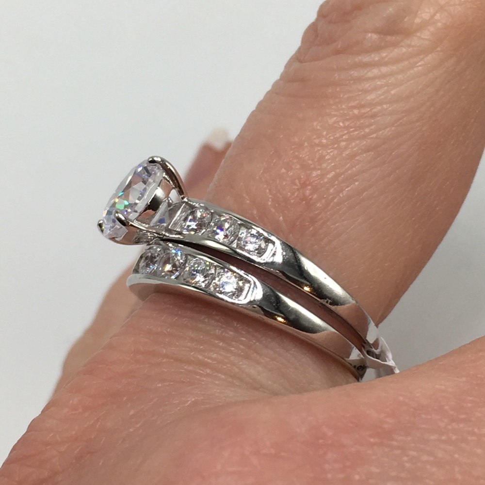 18k white gold ring set 2pc engagement wedding - Picture 4 of 7